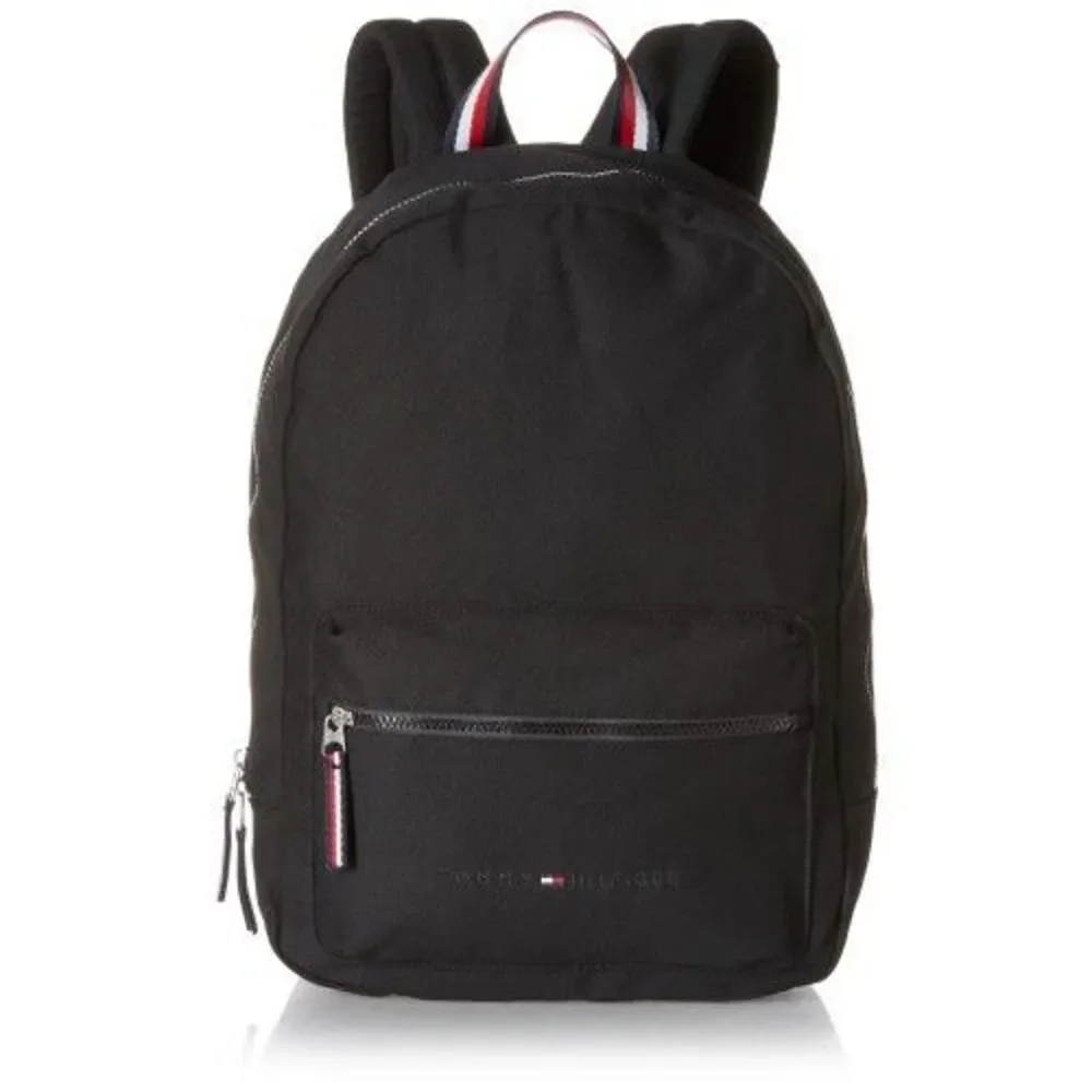 TOMMY HILFIGER Backpack Unisex Black Canvas Everyday Casual Travel School Logo